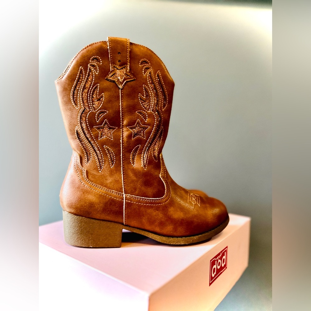 New! Pop Girls Kid Sanchee Cognac Brown Cowboy Western Boots Size 5